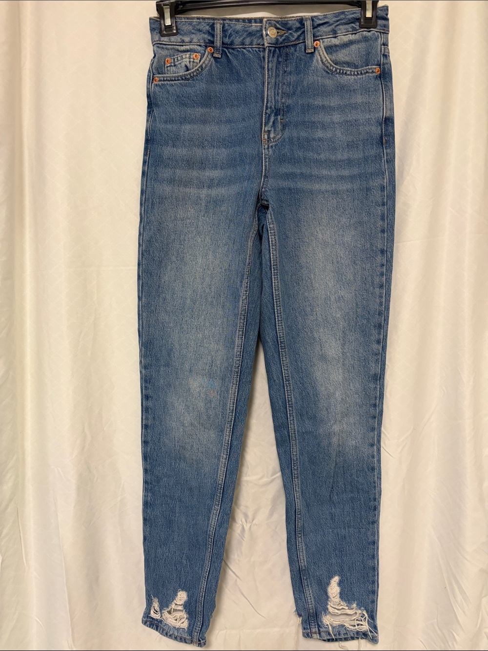 Topshop Light Blue Skinny Jeans with Ankle Distress